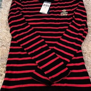 New Lauren Ralph Lauren Black and Red Striped Top.